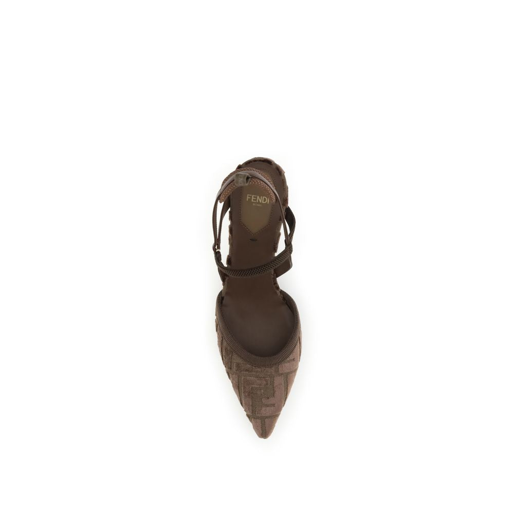 Brown Fabric Mid Heel Pumps