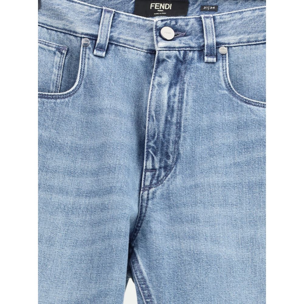 Light Blue Cotton Straight-Leg Jeans
