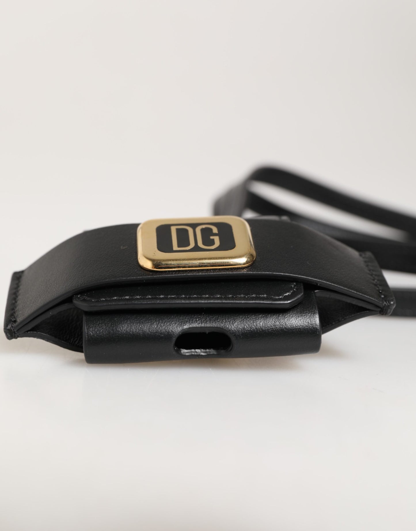 Black Leather Strap Gold Metal DG Logo Plaque Airpods Case