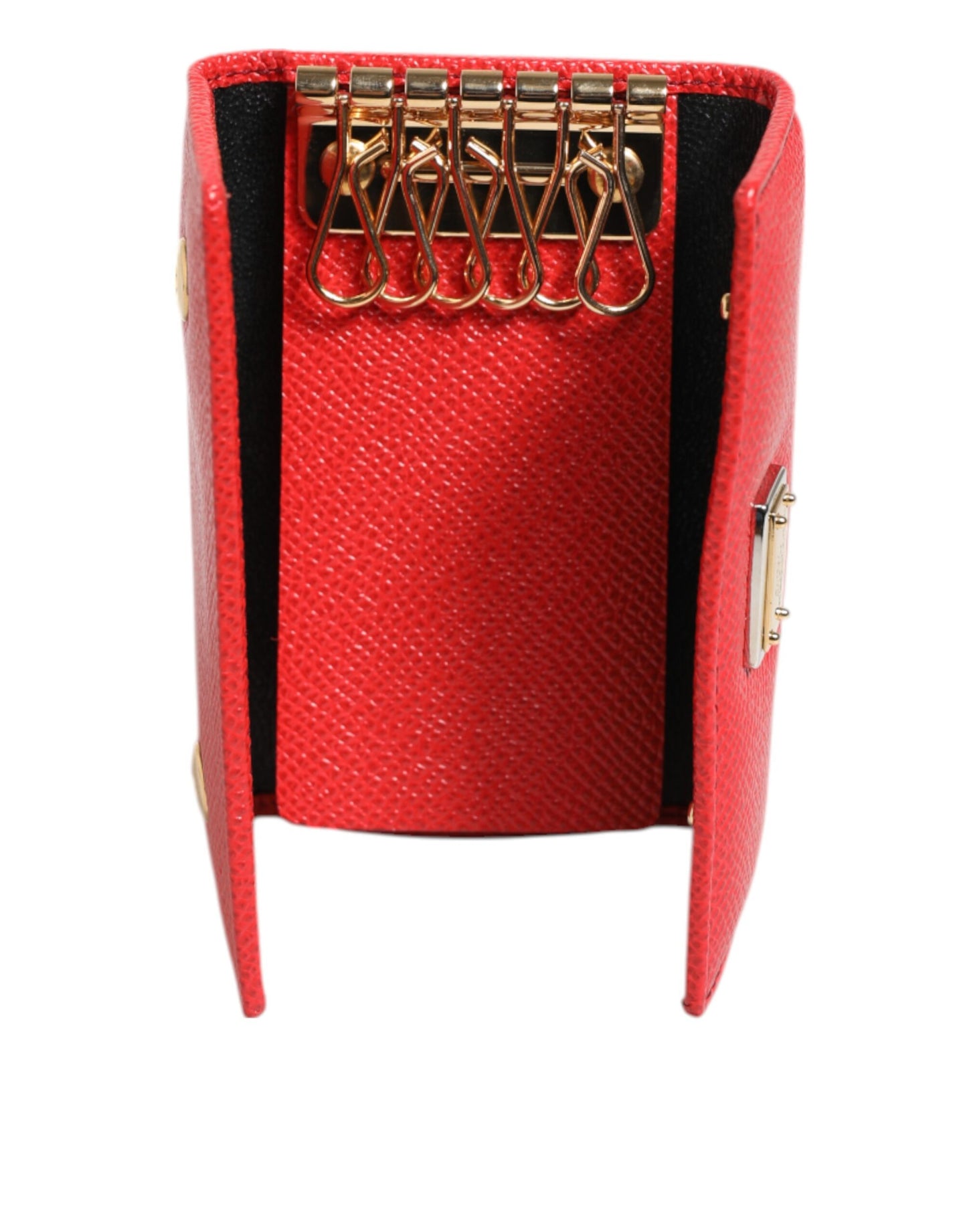 Red Leather Silver Metal Logo Plaque Trifold Key Holder