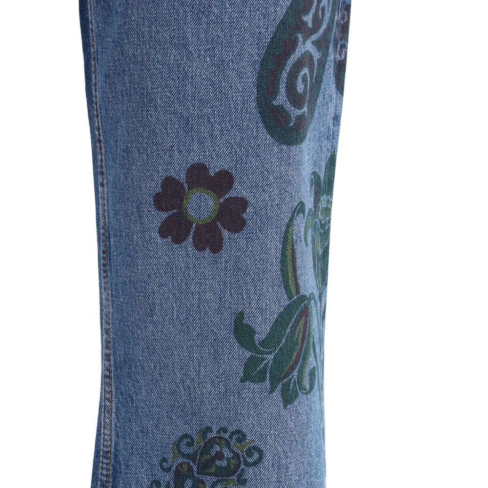 Blue Cotton Flared Jeans
