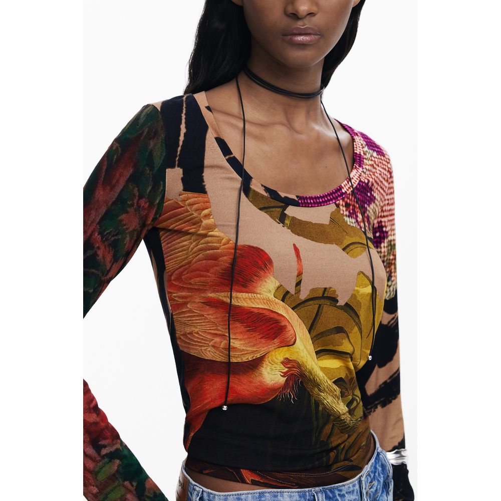 Brown Elastane Women T-Shirt