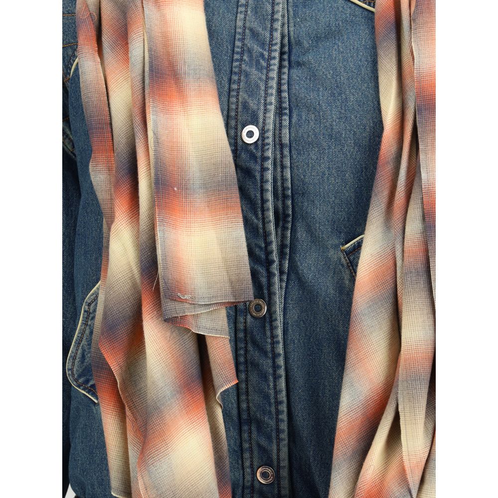 Blue Leather Denim Jacket