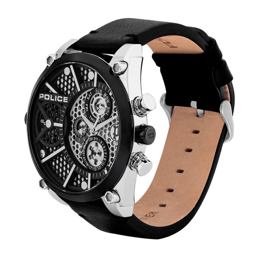 Black Leather Bracelet Watch