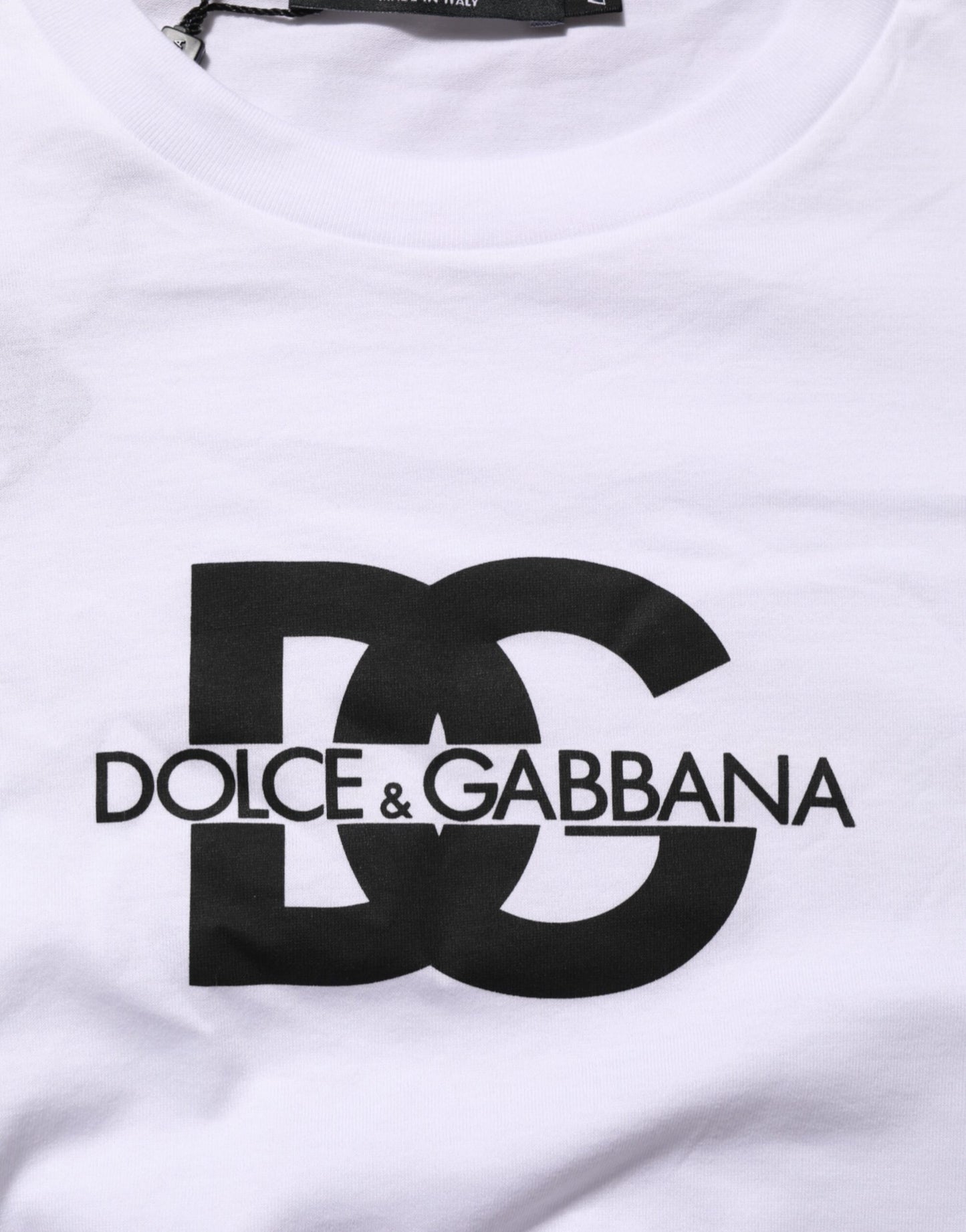 White Logo Print Cotton Crew Neck Men T-shirt