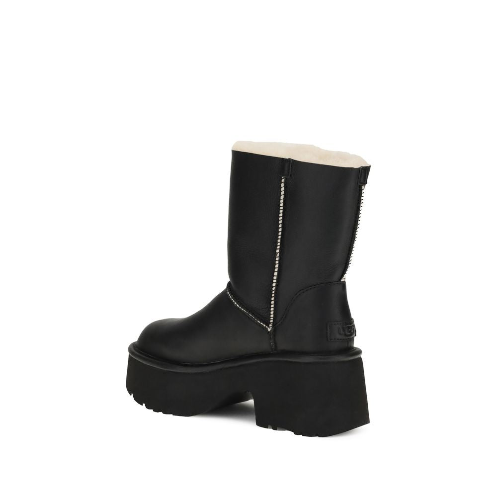 Black Leather Flat Boots