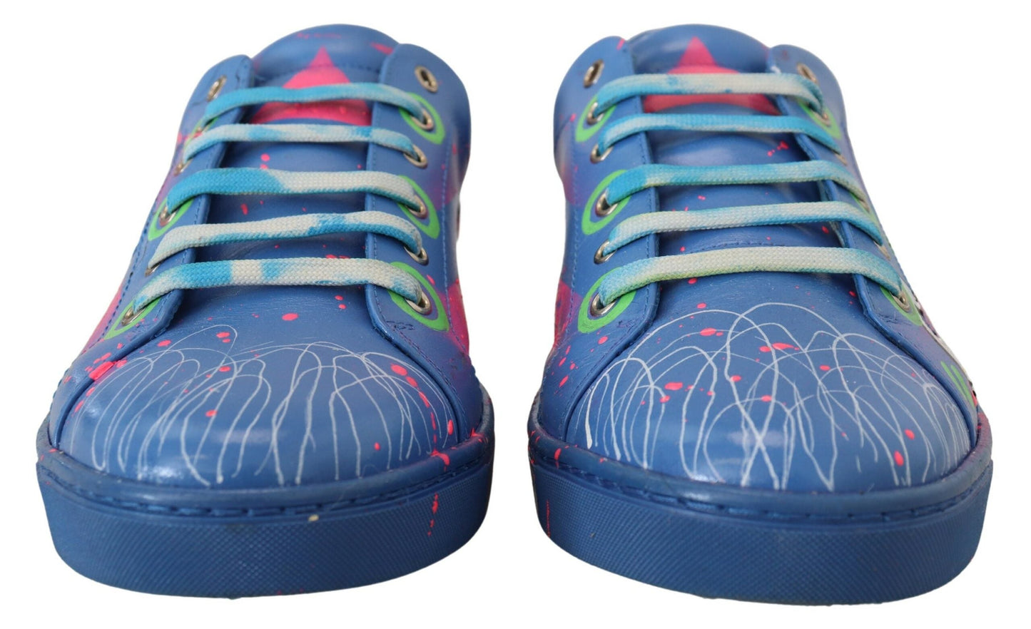 Handbemalte blaue Low Top Sneakers aus Leder