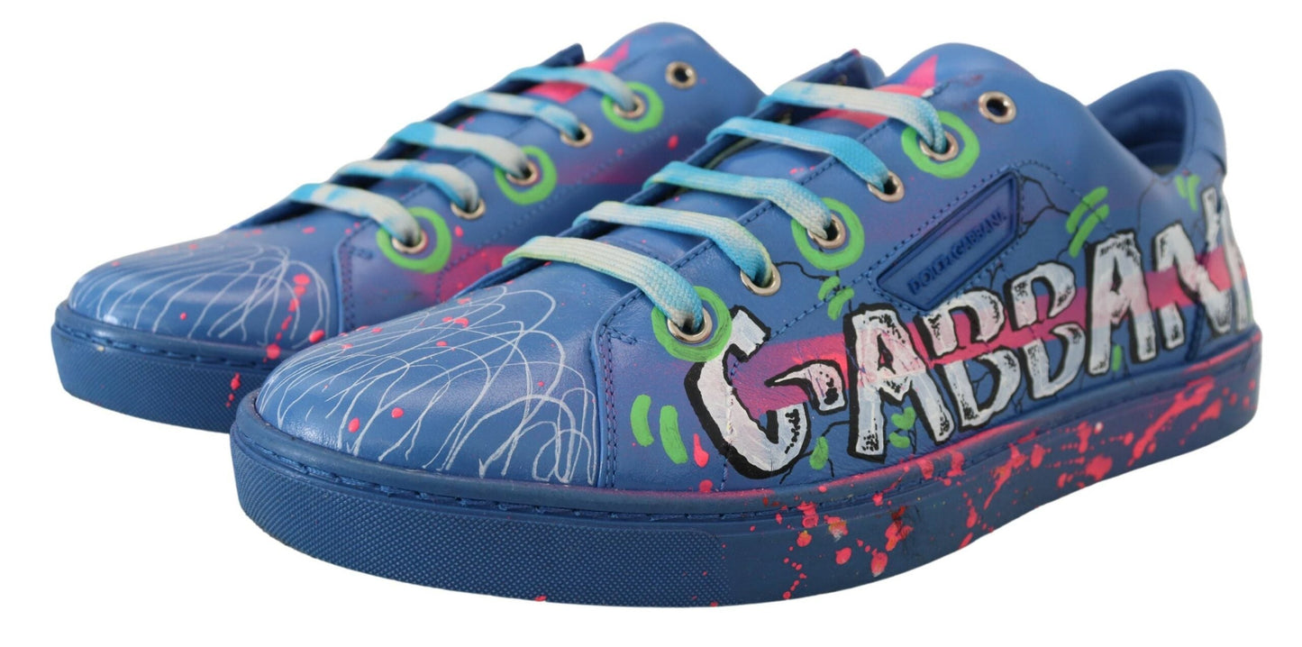 Handbemalte blaue Low Top Sneakers aus Leder