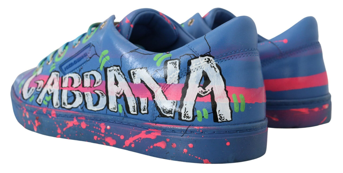 Handbemalte blaue Low Top Sneakers aus Leder