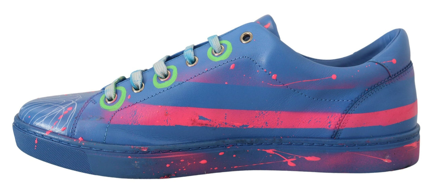 Handbemalte blaue Low Top Sneakers aus Leder