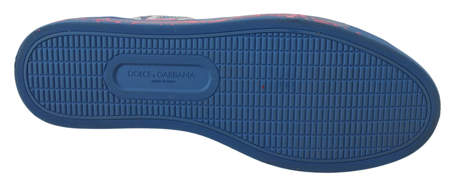 Handbemalte blaue Low Top Sneakers aus Leder