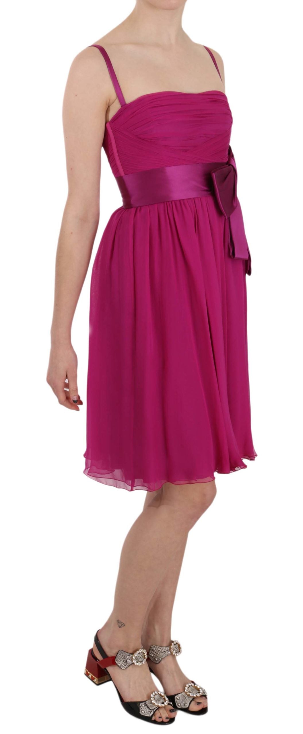 Elegant Fuchsia Pink Silk Bow Front Dress