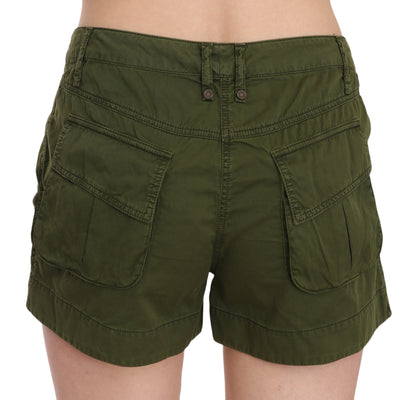 Smaragdgrüne Baumwollshorts mit mittlerer Taille