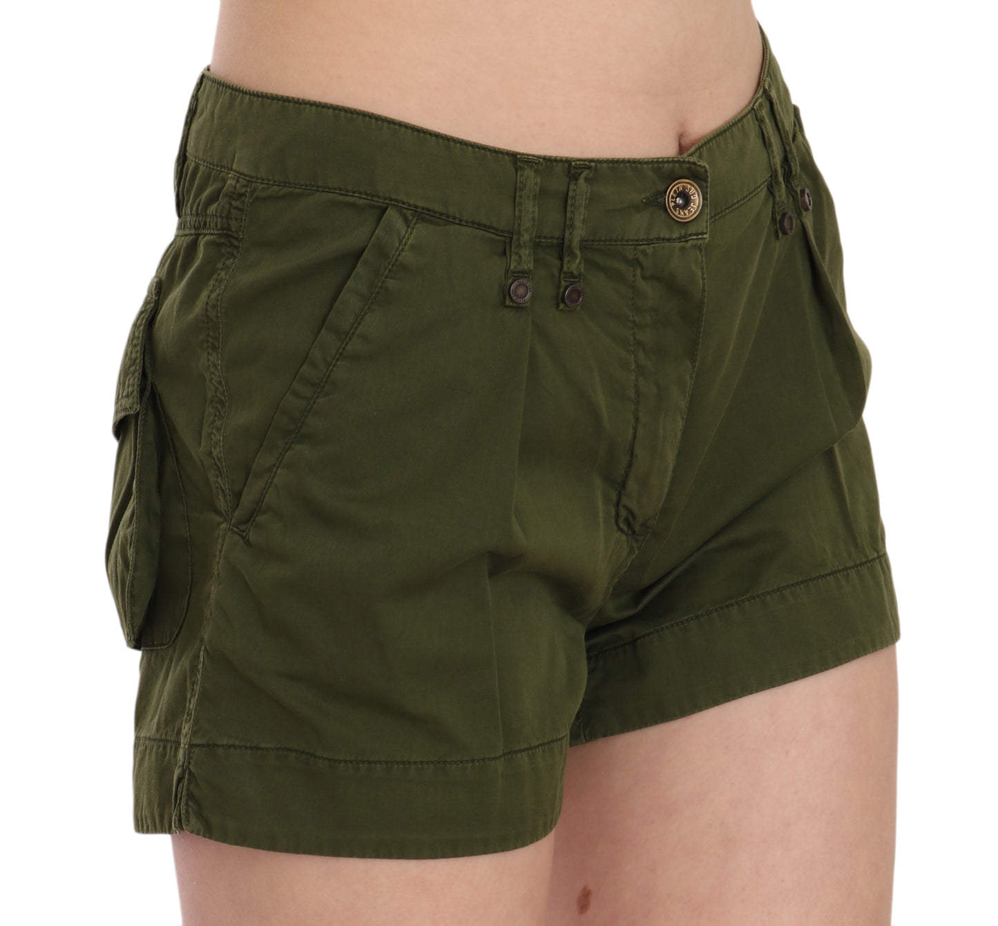 Smaragdgrüne Baumwollshorts mit mittlerer Taille