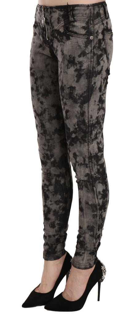 Black Gray Faded Low Waist Skinny Denim Trousers Jeans