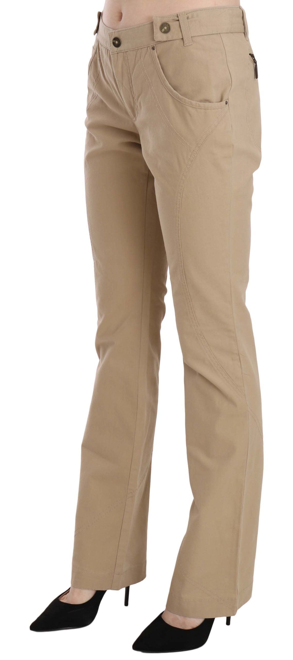 Beige Hose mit geradem Bein und mittlerer Taille