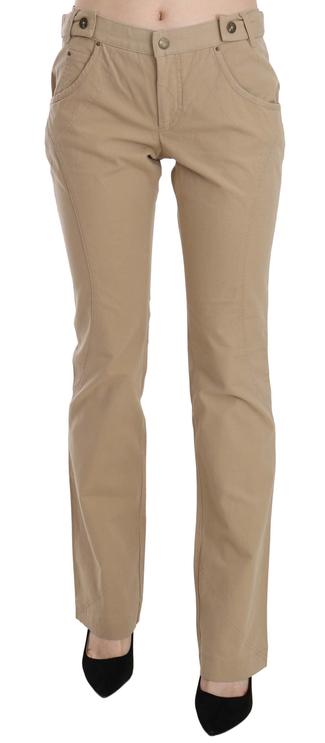 Beige Hose mit geradem Bein und mittlerer Taille