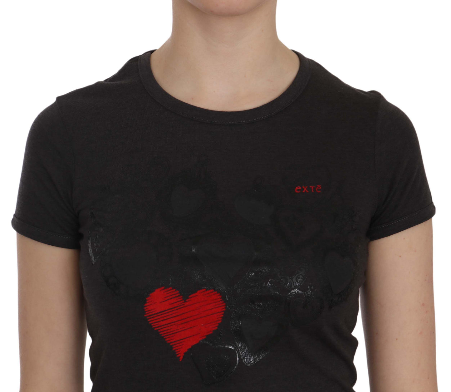 Blusa de cuello redondo con estampado de corazones negros