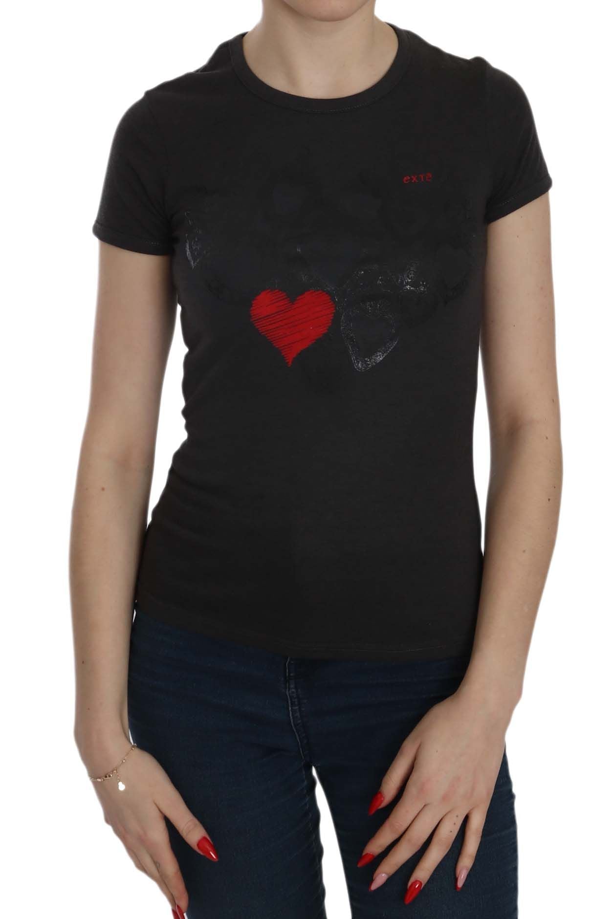 Blusa de cuello redondo con estampado de corazones negros