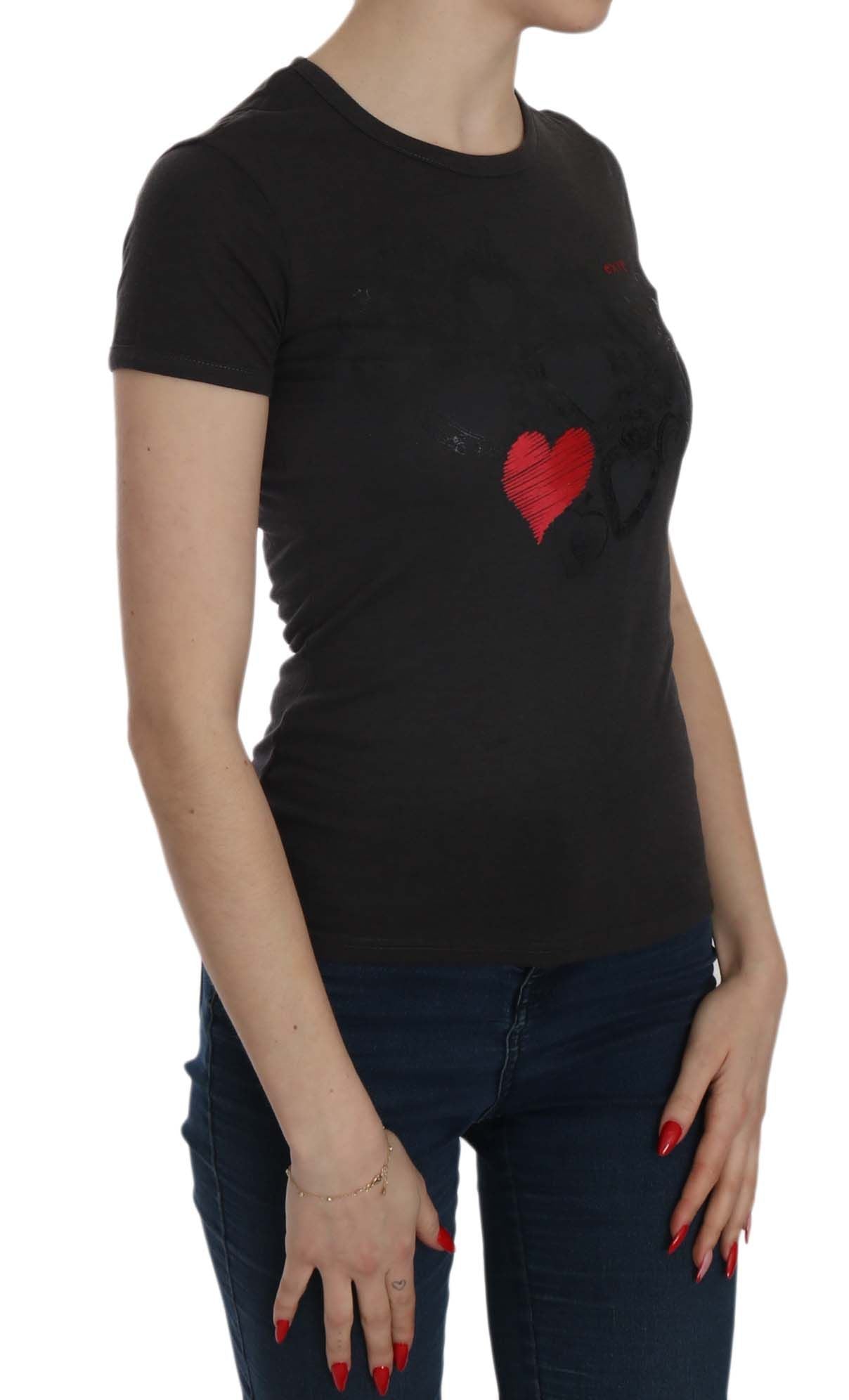 Blusa de cuello redondo con estampado de corazones negros