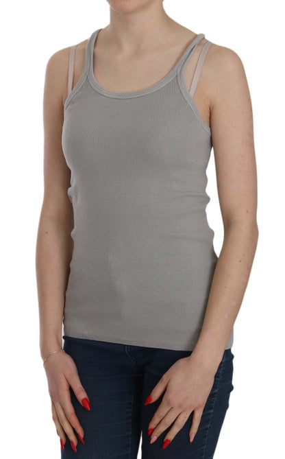 Elegant Sleeveless Grey Cotton Blouse