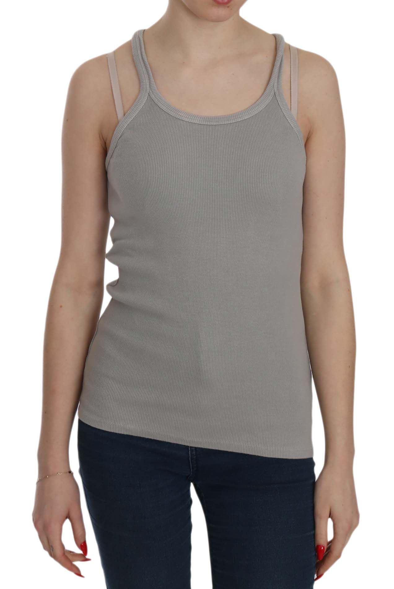 Elegant Sleeveless Grey Cotton Blouse