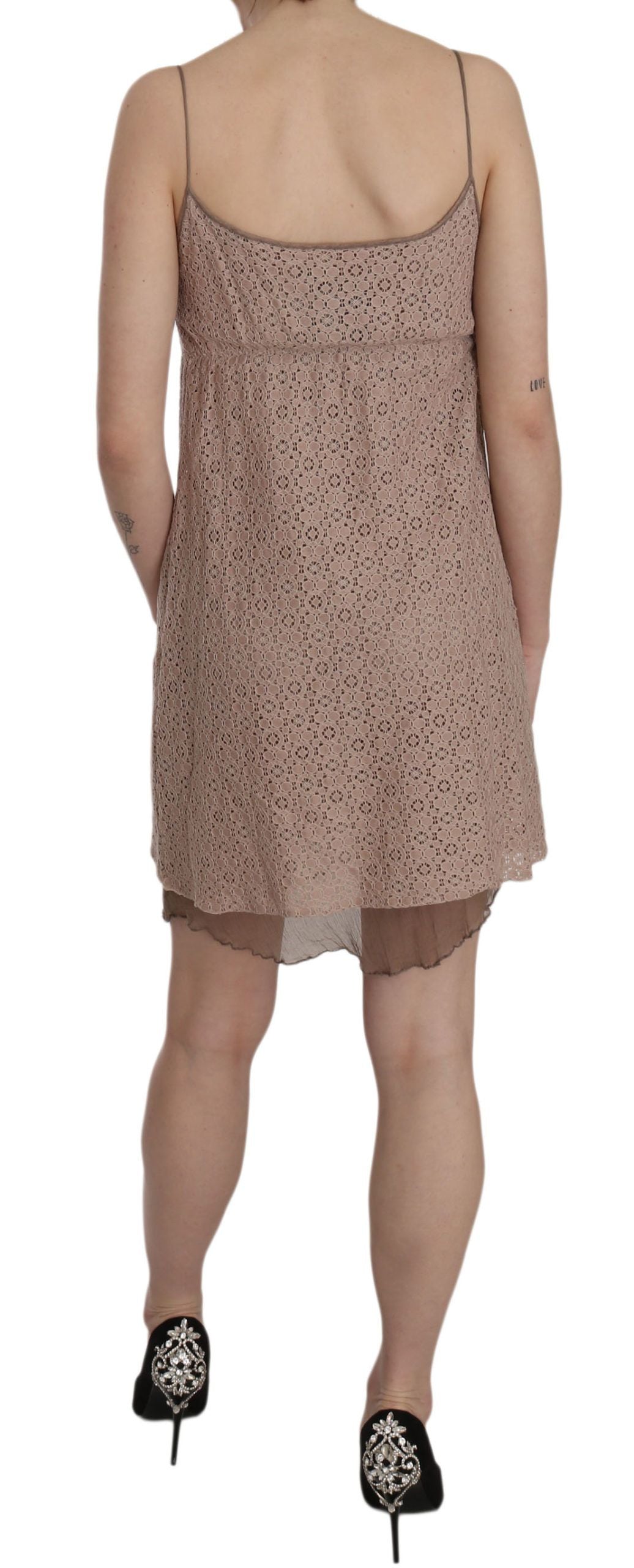 Beige A-Line Spaghetti Strap Mini Dress