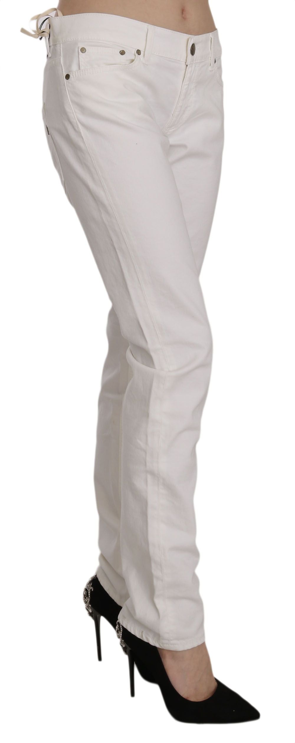 Chic White Skinny Cotton Blend Pants