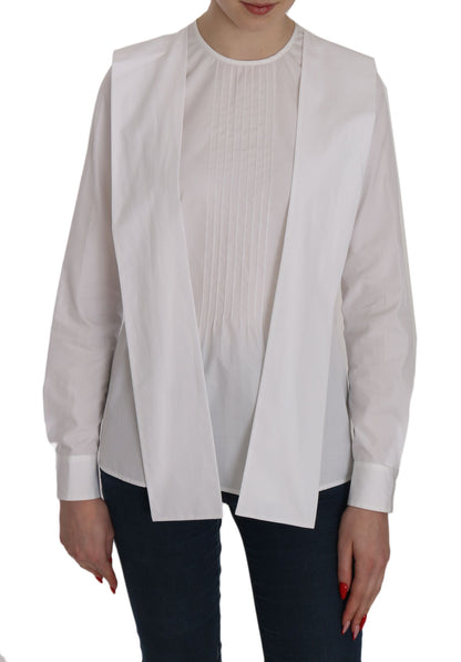 Elegante blusa de algodón blanca con cuello redondo