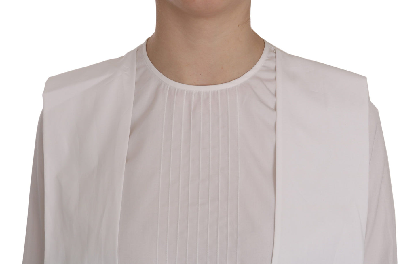 Elegante blusa de algodón blanca con cuello redondo