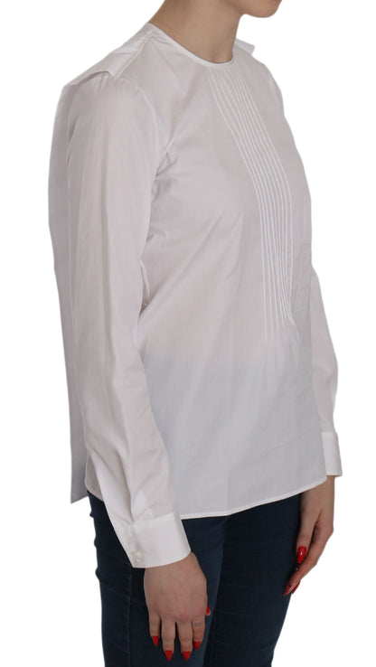 Elegante blusa de algodón blanca con cuello redondo