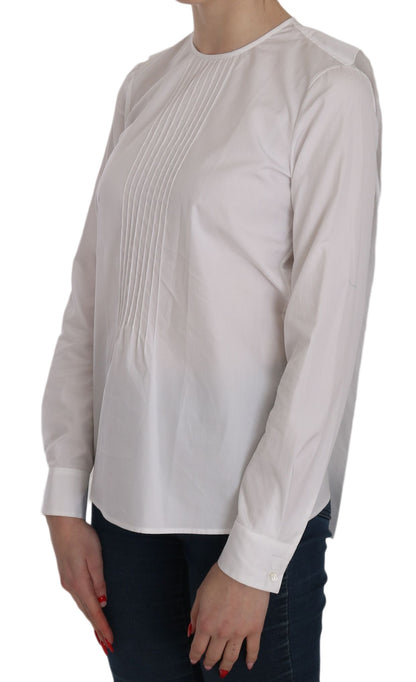 Elegante blusa de algodón blanca con cuello redondo