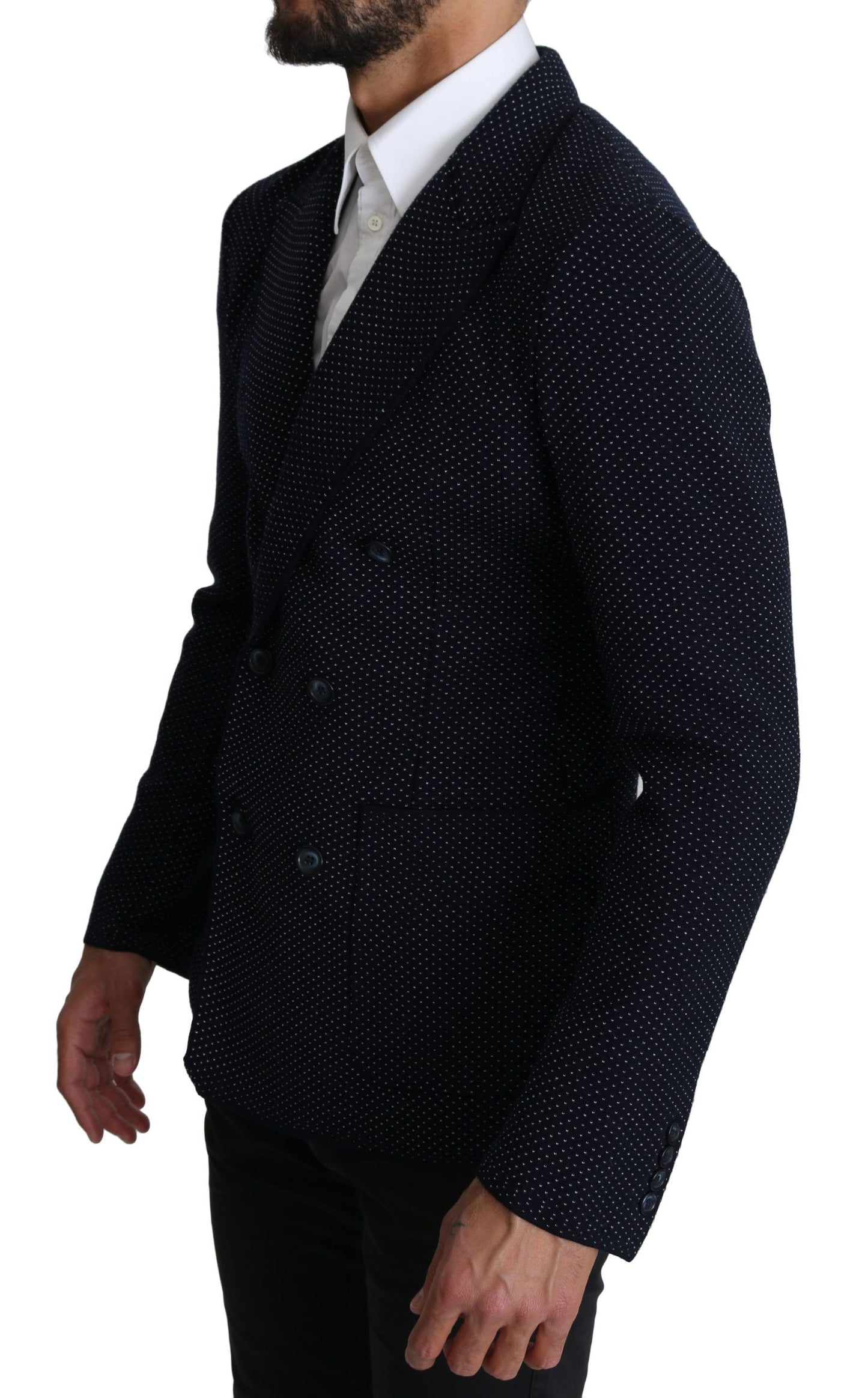 Elegante blazer ajustado con lunares en azul oscuro