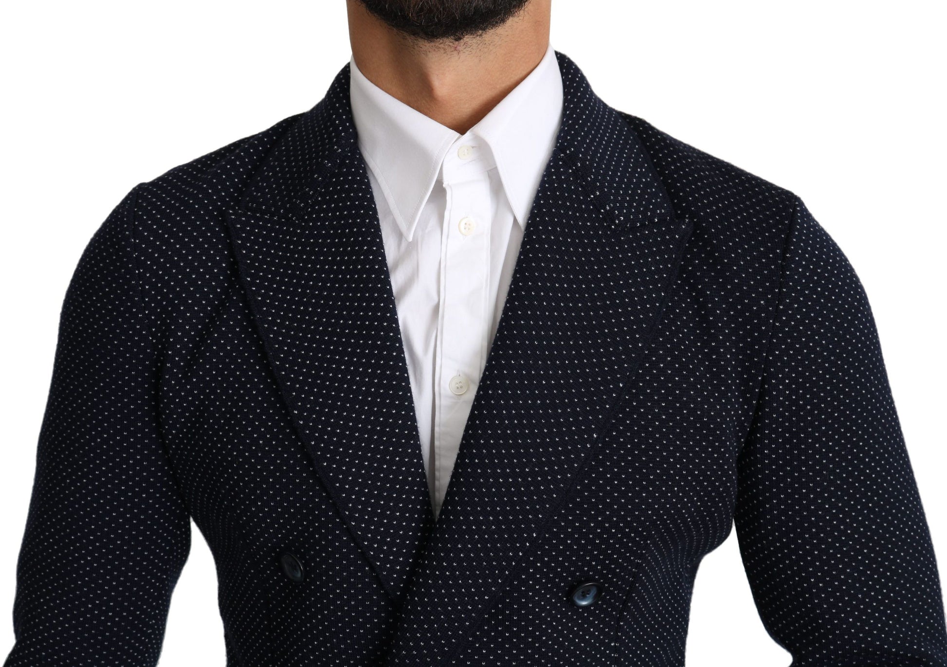 Elegante blazer ajustado con lunares en azul oscuro