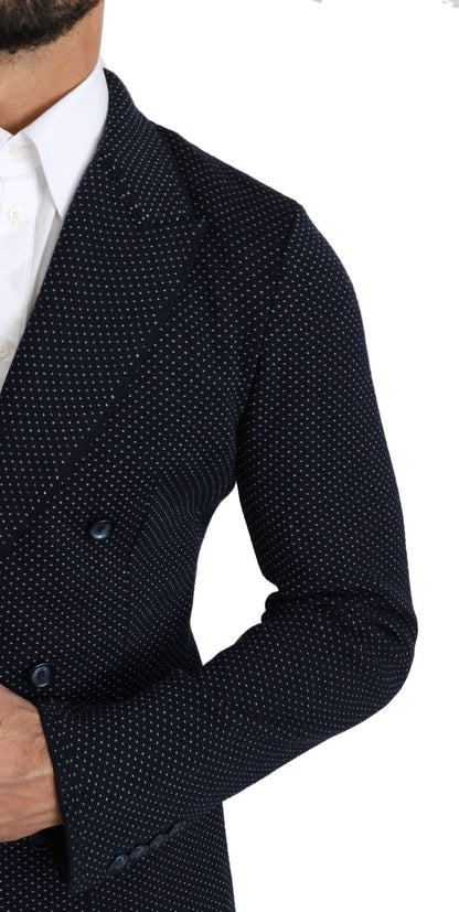 Elegante blazer ajustado con lunares en azul oscuro