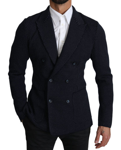 Elegante blazer ajustado con lunares en azul oscuro