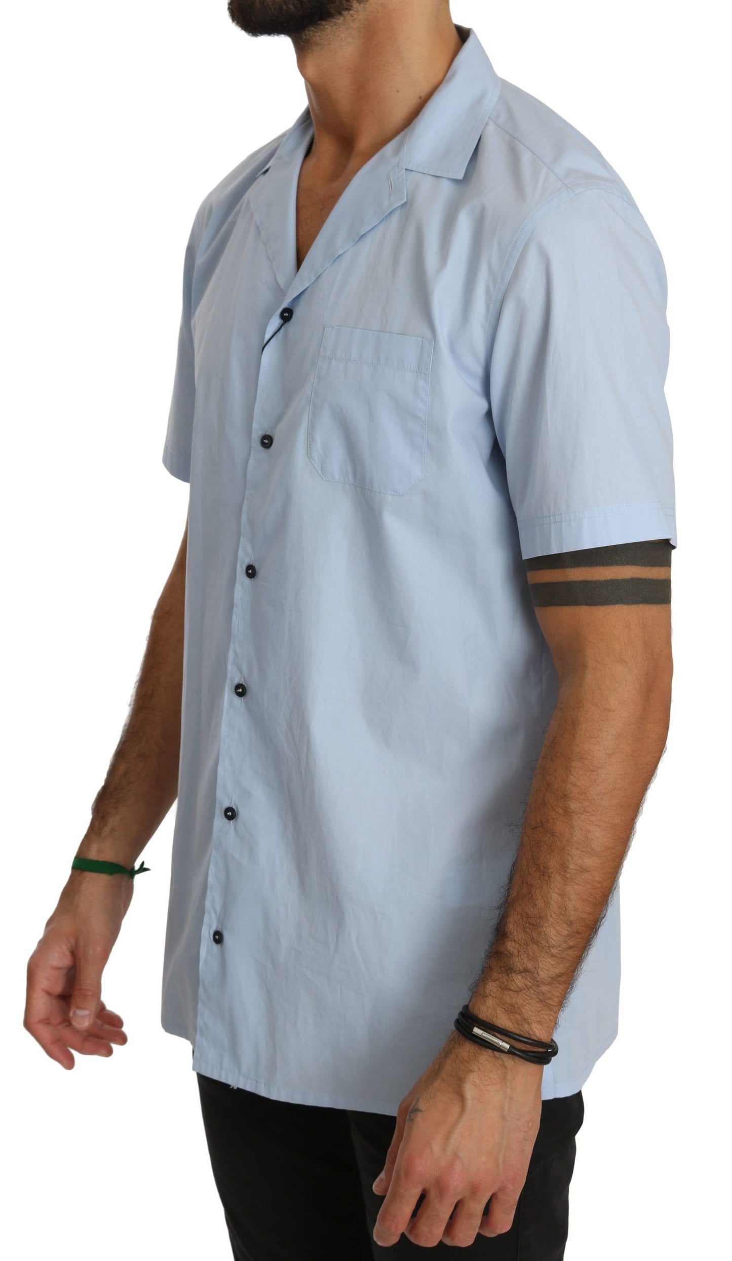 Camisa casual elegante de algodón azul