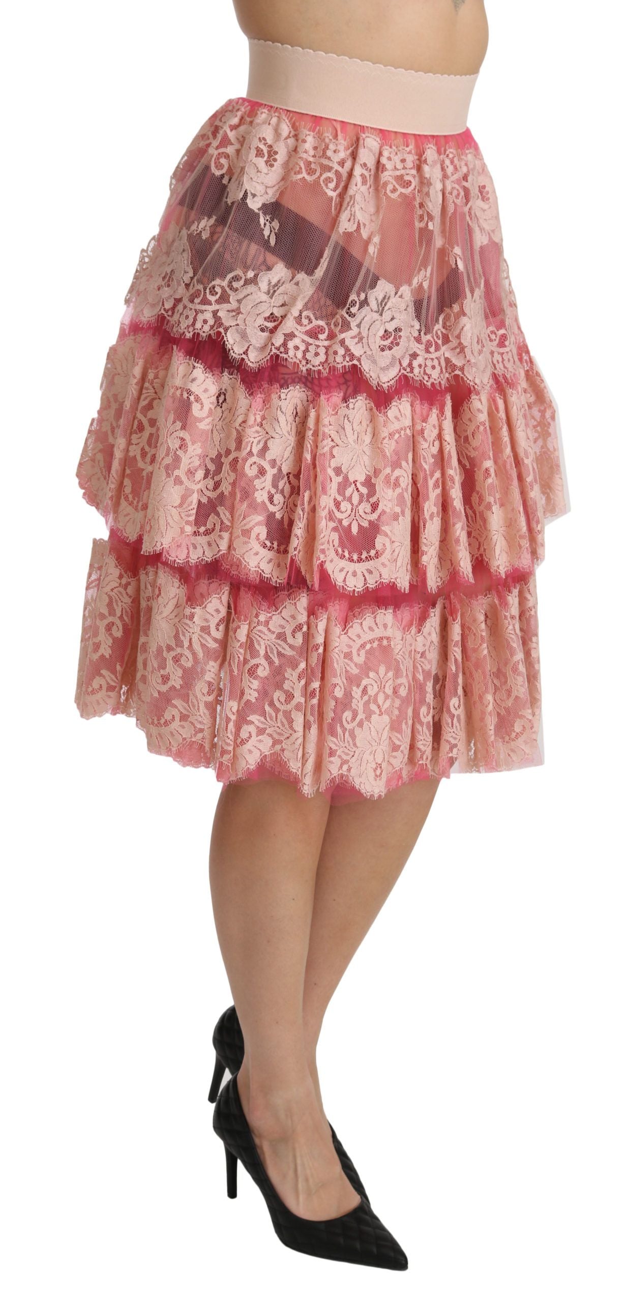 Eleganter rosa Spitzenrock mit hoher Taille