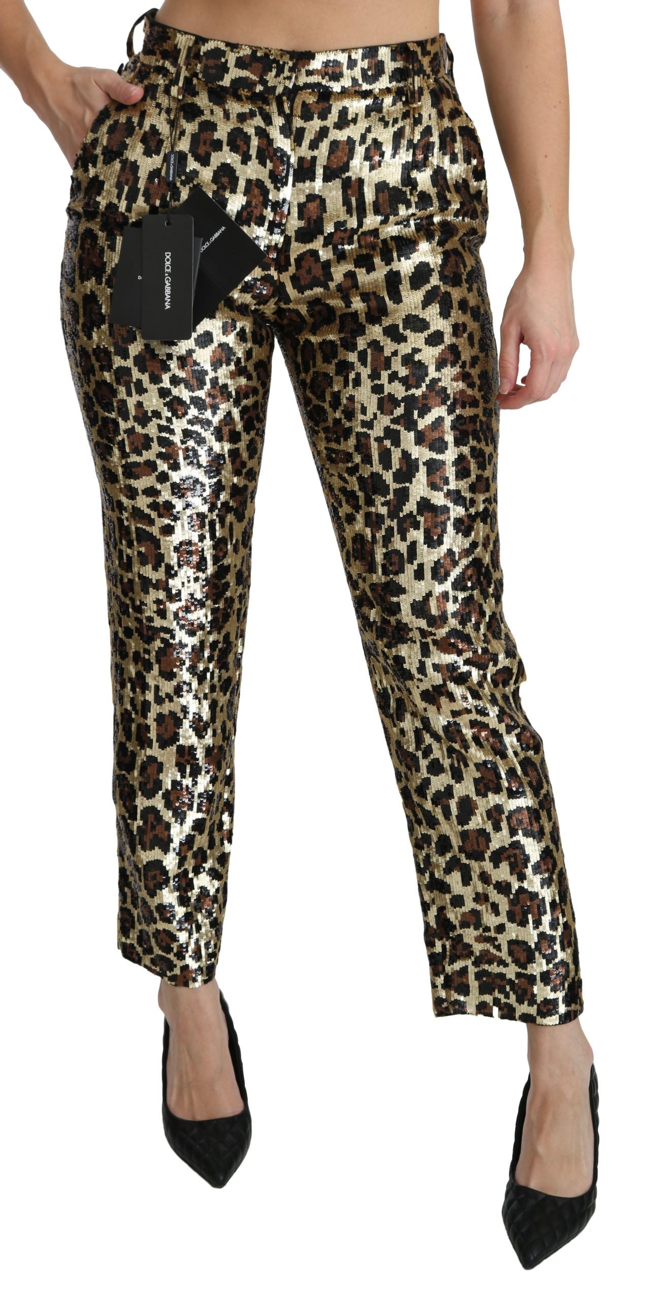 Schicke Hose mit Leoparden-Pailletten und hoher Taille