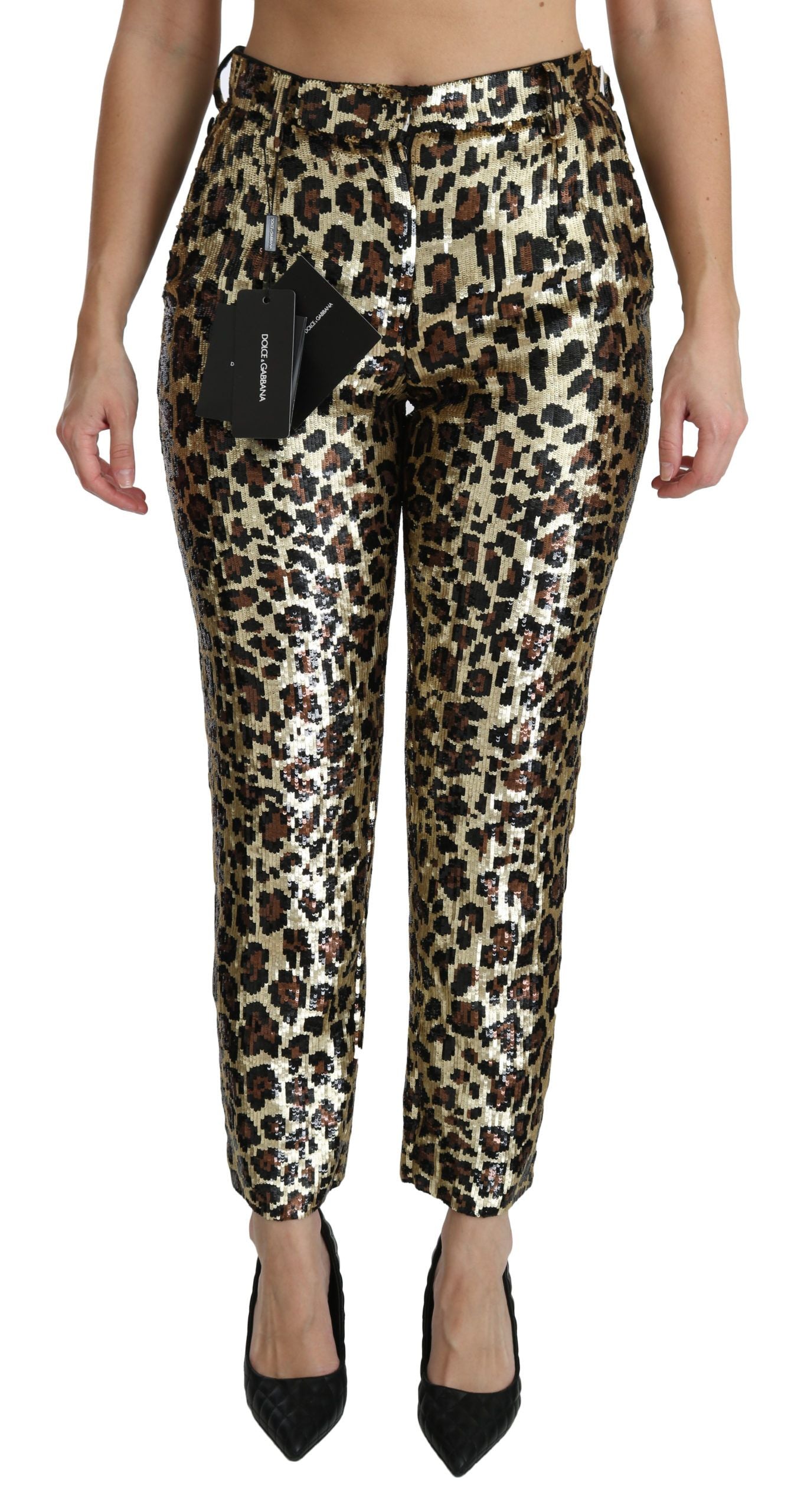 Schicke Hose mit Leoparden-Pailletten und hoher Taille