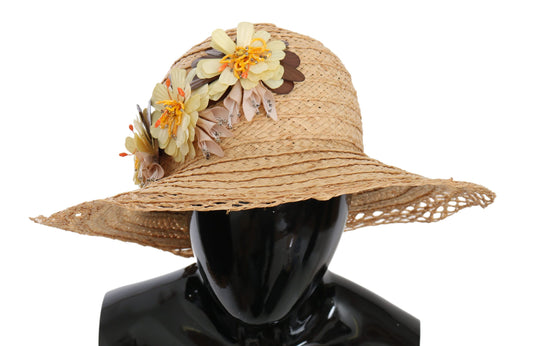 Elegante sombrero de pescador con estampado floral en color beige