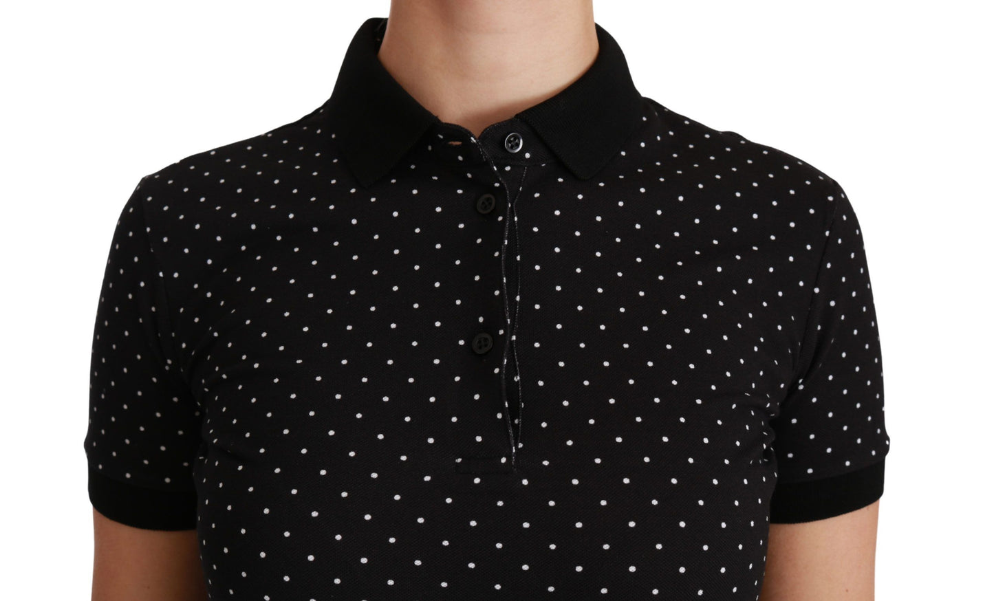 Elegantes schwarzes gepunktetes Poloshirt