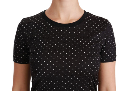Black Dotted Crewneck Cotton Top T-shirt