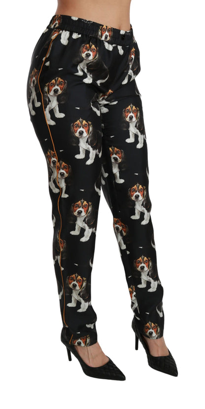 Pantalones elegantes de seda con estampado de cachorros