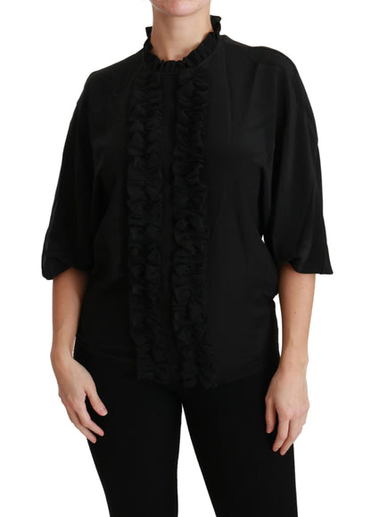 Elegante blusa de seda negra de manga corta