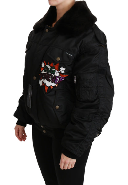 Elegante schwarze Bomberjacke mit abnehmbaren Details