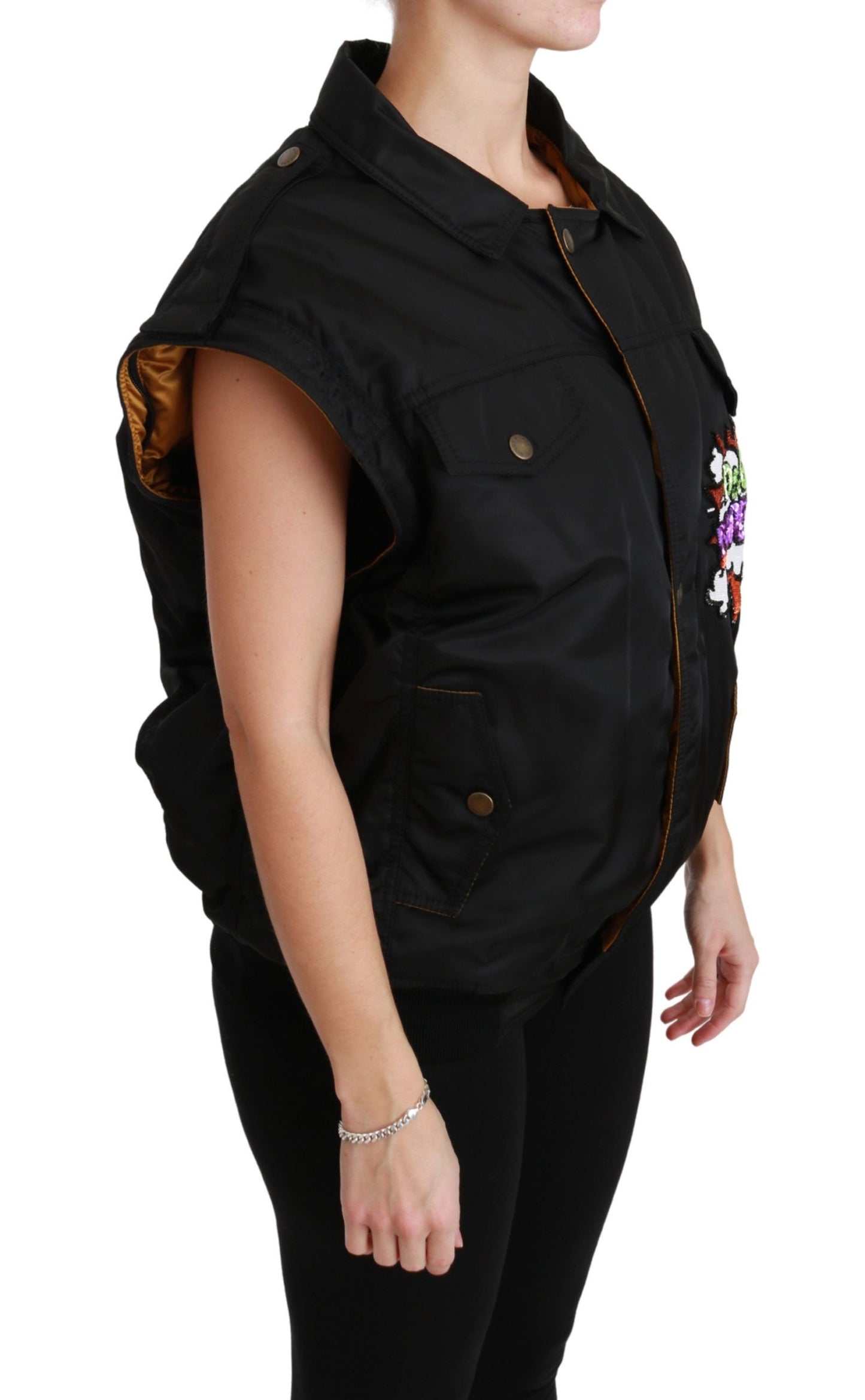 Elegante schwarze Bomberjacke mit abnehmbaren Details