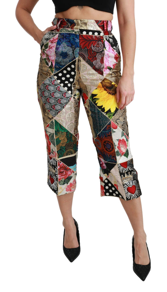 Pantalones elegantes de talle alto con corte cropped y mezcla de seda