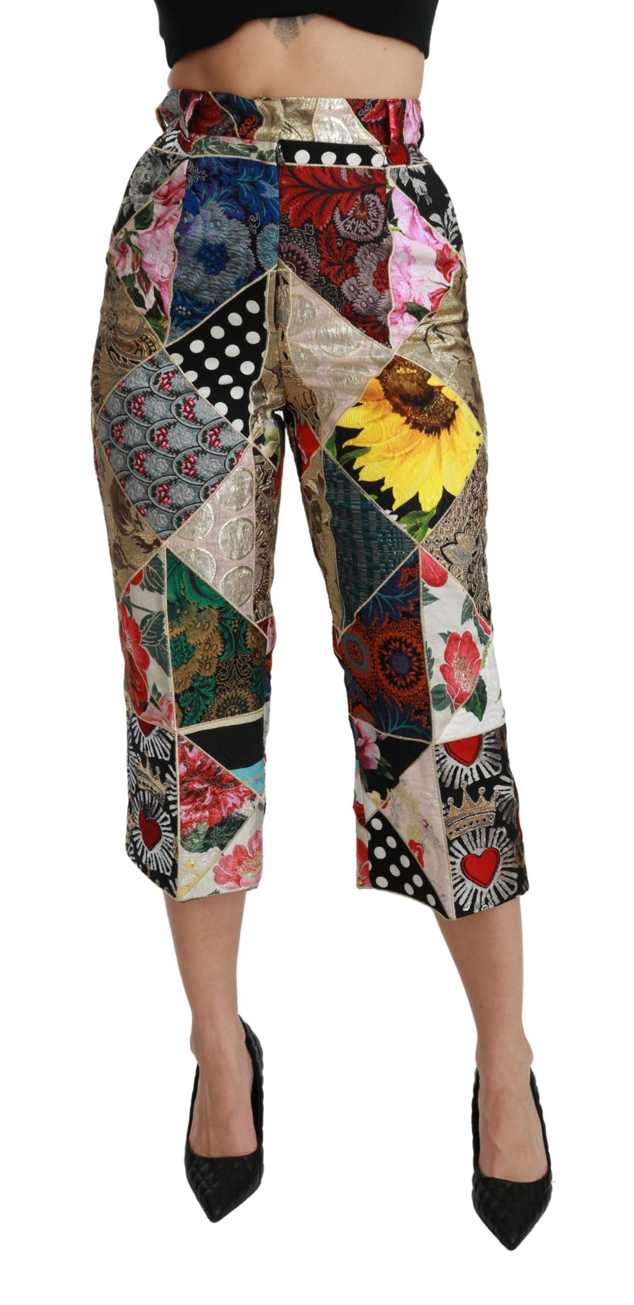 Pantalones elegantes de talle alto con corte cropped y mezcla de seda