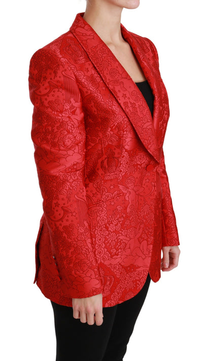 Roter Blazer mit floralem Engelsmuster